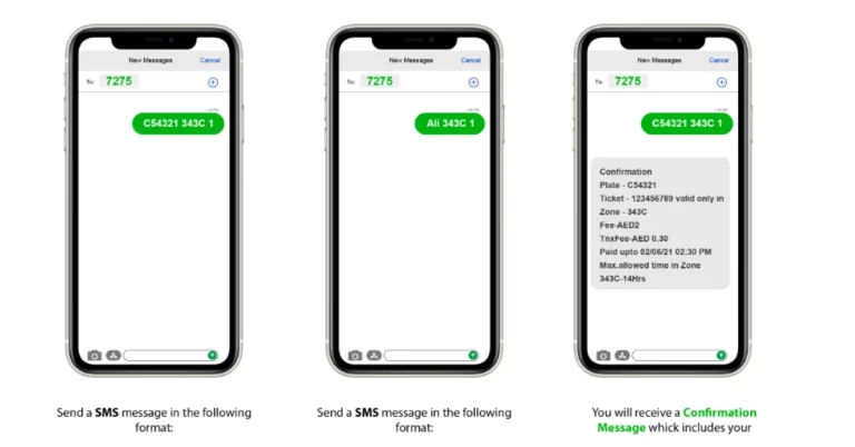 dubai parking sms format